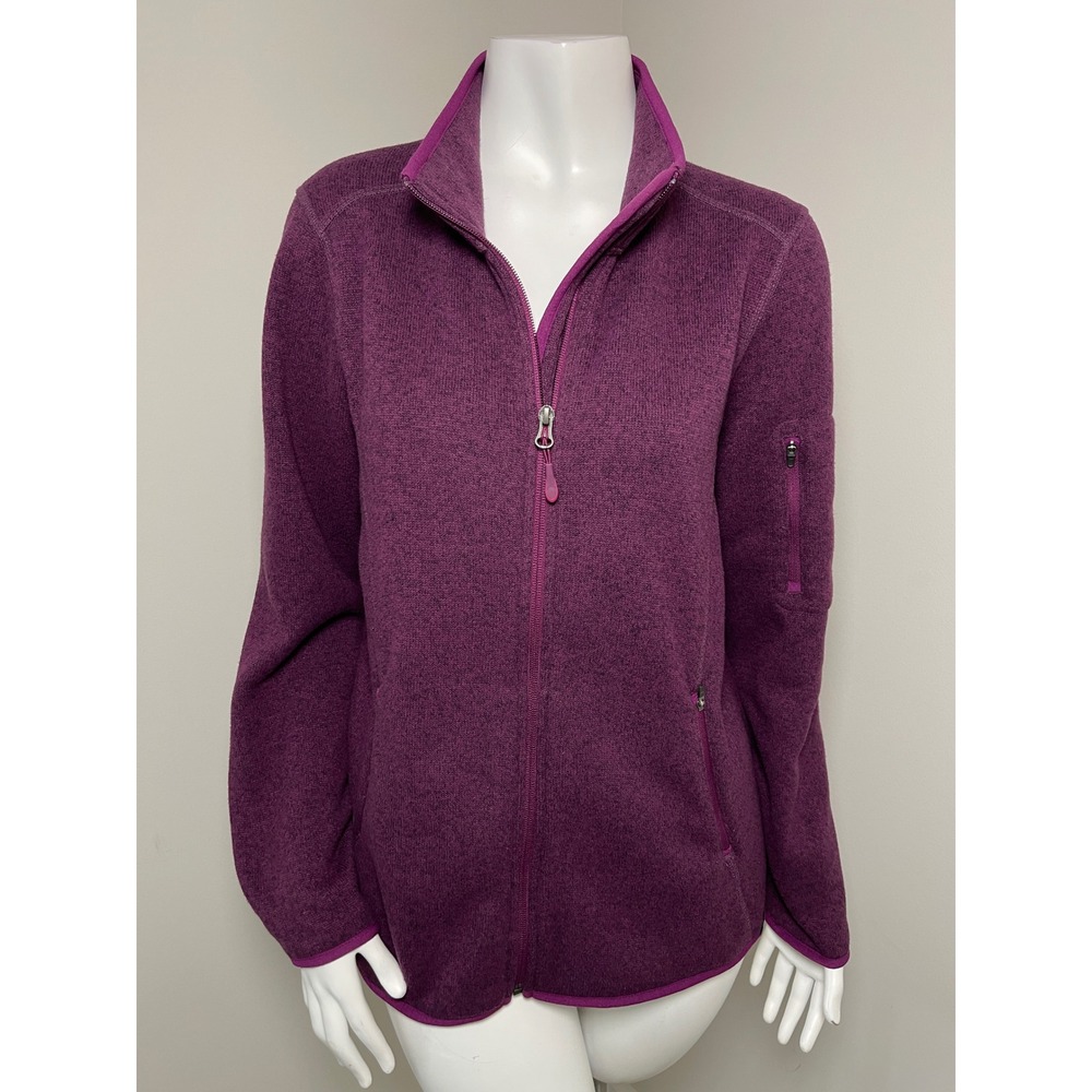 LL Bean Sweater Fleece Jacket Womens Sz Large Purple Full Zip Outdoor Layer